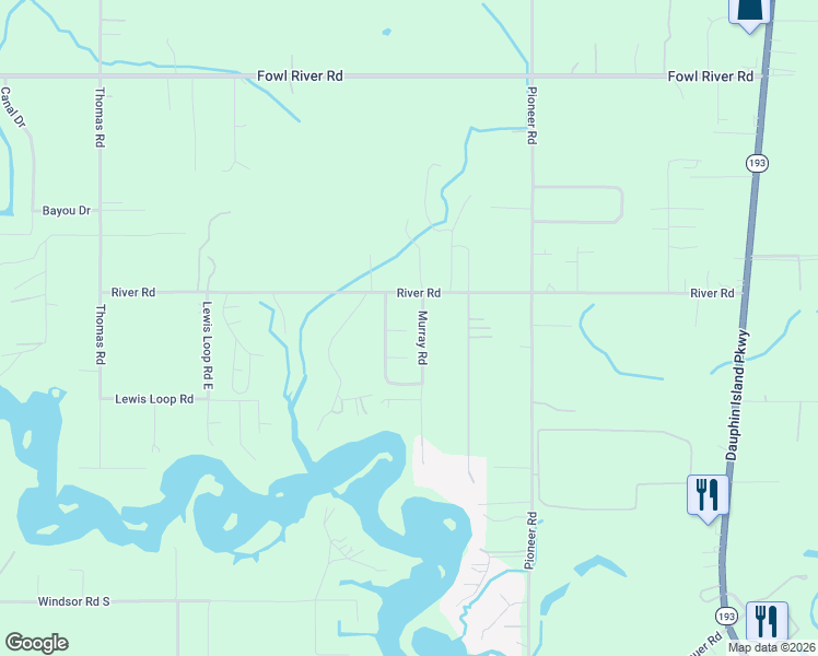 map of restaurants, bars, coffee shops, grocery stores, and more near 3801 River Road in Theodore