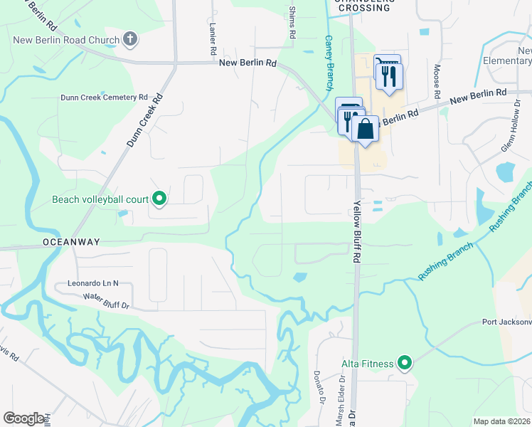 map of restaurants, bars, coffee shops, grocery stores, and more near 2965 Captiva Bluff Court in Jacksonville