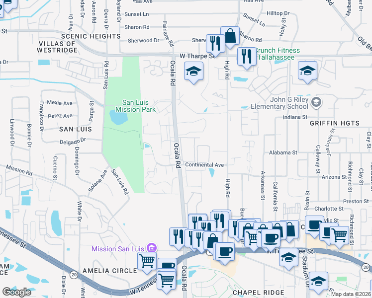 map of restaurants, bars, coffee shops, grocery stores, and more near 2060 Continental Avenue in Tallahassee