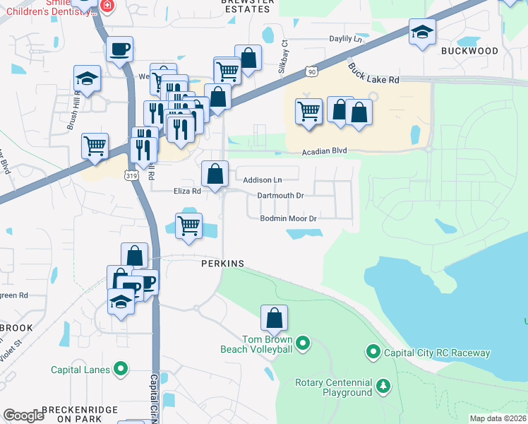 map of restaurants, bars, coffee shops, grocery stores, and more near 3453 Saltash Lane in Tallahassee