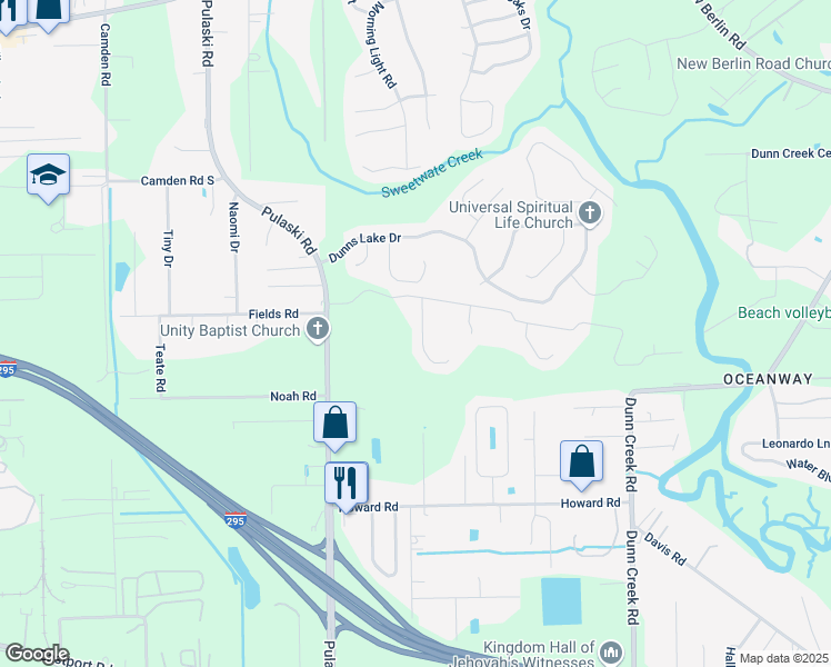 map of restaurants, bars, coffee shops, grocery stores, and more near 12156 Jade Point Court in Jacksonville