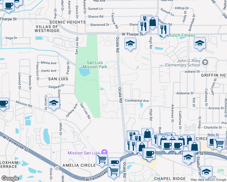map of restaurants, bars, coffee shops, grocery stores, and more near 2310 Continental Avenue in Tallahassee