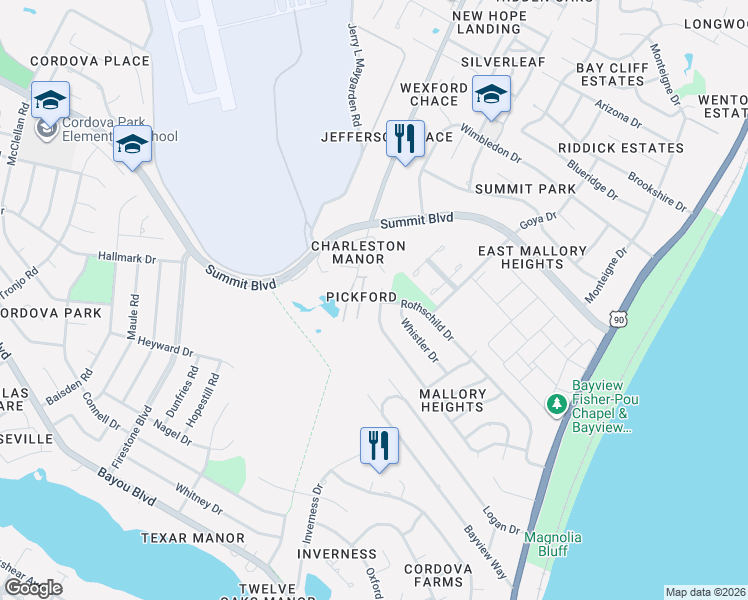 map of restaurants, bars, coffee shops, grocery stores, and more near 3040 Pickford Place in Pensacola