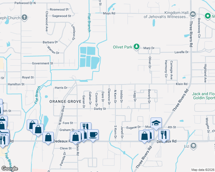 map of restaurants, bars, coffee shops, grocery stores, and more near 121 Clarence Drive in Gulfport