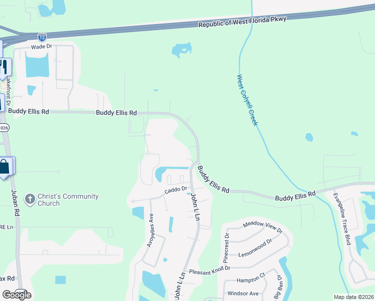 map of restaurants, bars, coffee shops, grocery stores, and more near 11250 Buddy Ellis Road in Denham Springs