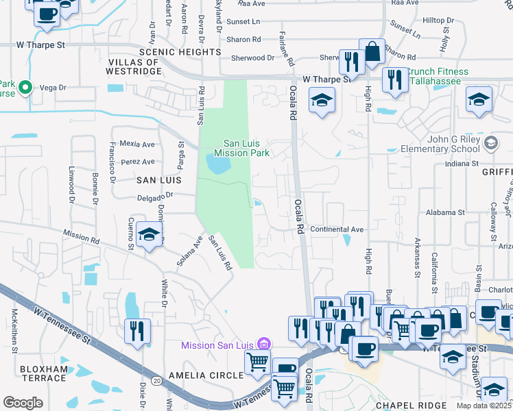 map of restaurants, bars, coffee shops, grocery stores, and more near 2392 Continental Avenue in Tallahassee