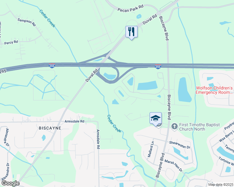 map of restaurants, bars, coffee shops, grocery stores, and more near 1798 Biscayne Bay Circle in Jacksonville