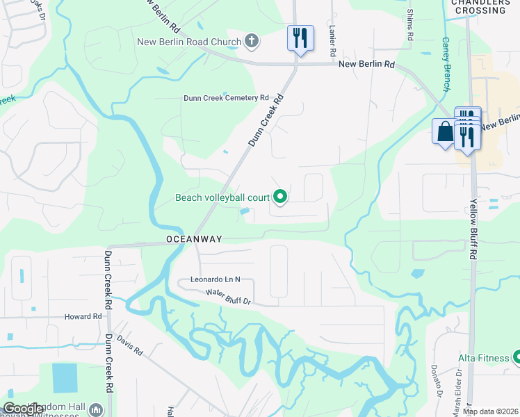 map of restaurants, bars, coffee shops, grocery stores, and more near 2434 Carters Paddock Road in Jacksonville