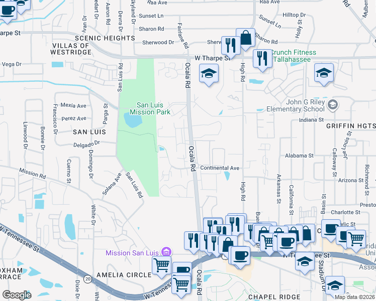 map of restaurants, bars, coffee shops, grocery stores, and more near 1254 Ocala Road in Tallahassee