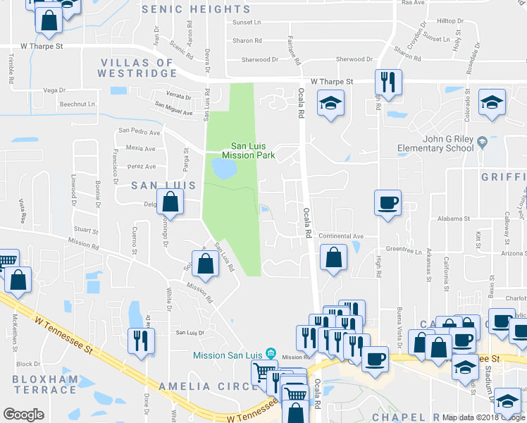 map of restaurants, bars, coffee shops, grocery stores, and more near 2392 Continental Avenue in Tallahassee