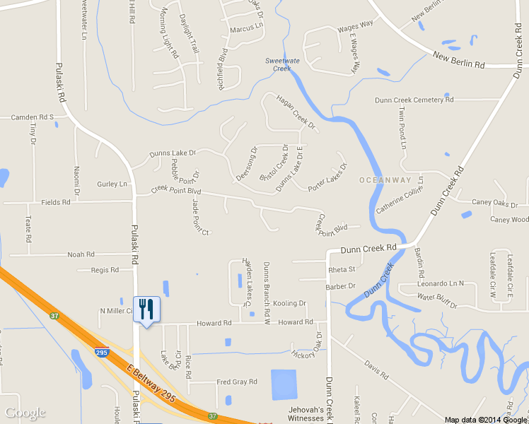 map of restaurants, bars, coffee shops, grocery stores, and more near 1420 Creek Point Boulevard in Jacksonville