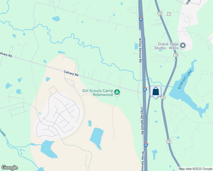 map of restaurants, bars, coffee shops, grocery stores, and more near 2561 Calvary Road in Willis