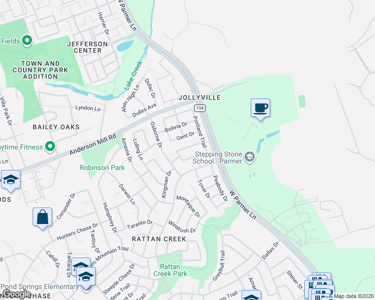 map of restaurants, bars, coffee shops, grocery stores, and more near 13452 Athens Trail in Austin