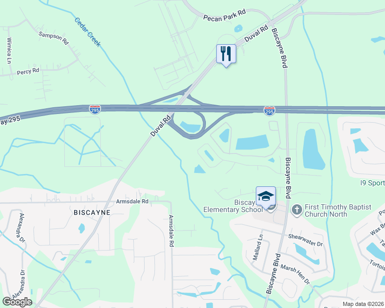 map of restaurants, bars, coffee shops, grocery stores, and more near 1763 Biscayne Bay Circle in Jacksonville