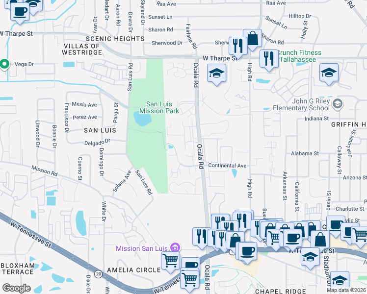 map of restaurants, bars, coffee shops, grocery stores, and more near 1318 Rumba Lane in Tallahassee