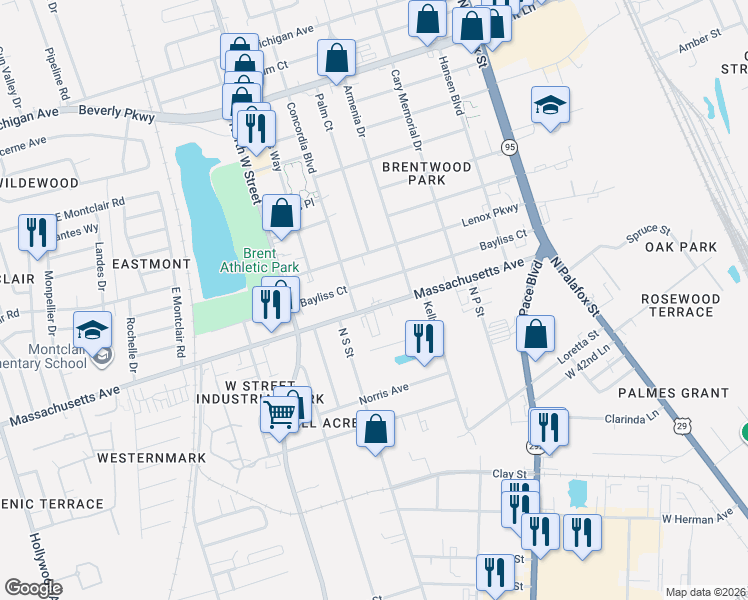 map of restaurants, bars, coffee shops, grocery stores, and more near 303 Bayliss Court in Pensacola
