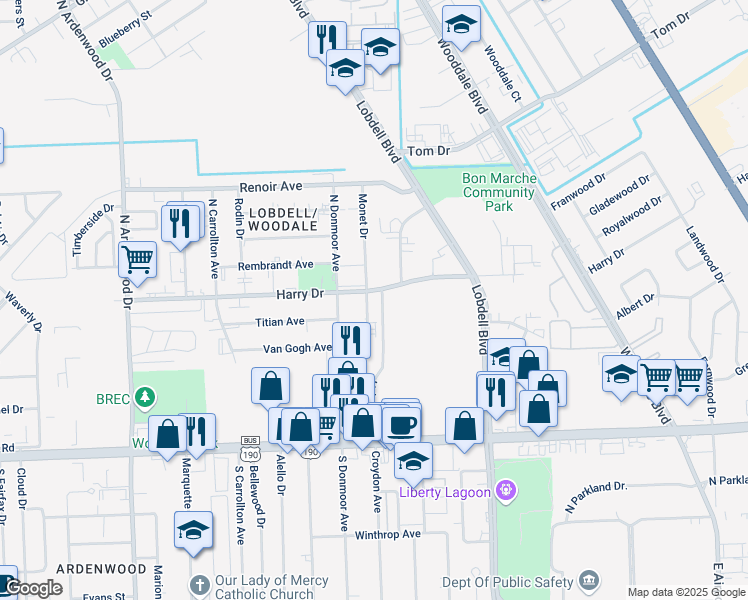 map of restaurants, bars, coffee shops, grocery stores, and more near in Baton Rouge
