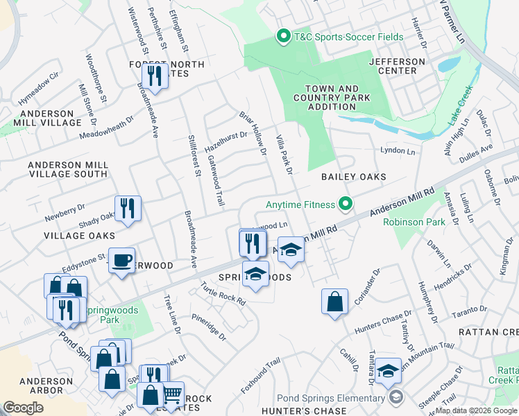 map of restaurants, bars, coffee shops, grocery stores, and more near 8902 Black Oak Street in Austin