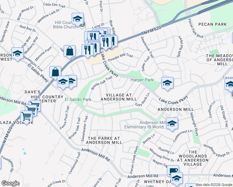 map of restaurants, bars, coffee shops, grocery stores, and more near 11214 Slippery Elm Trail in Austin
