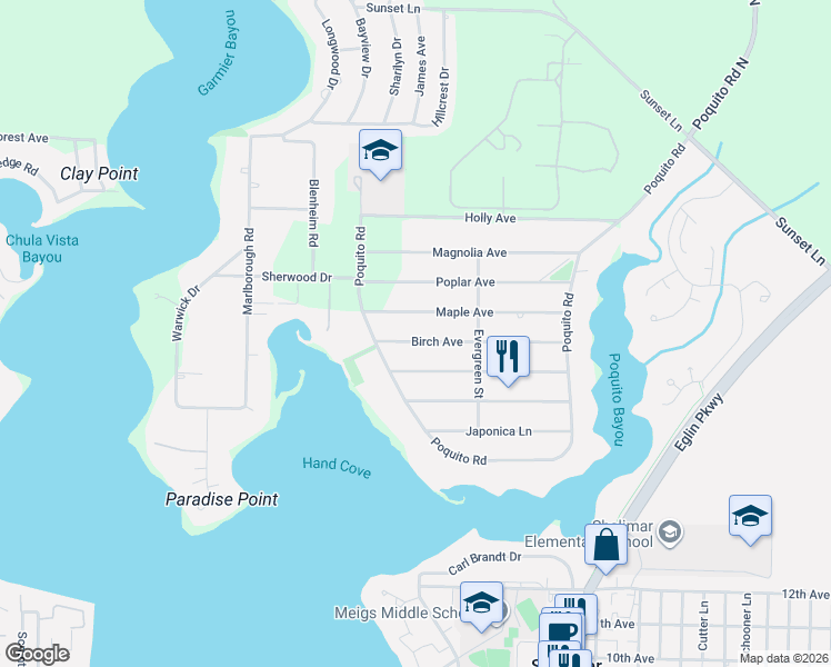 map of restaurants, bars, coffee shops, grocery stores, and more near 16 Maple Avenue in Shalimar