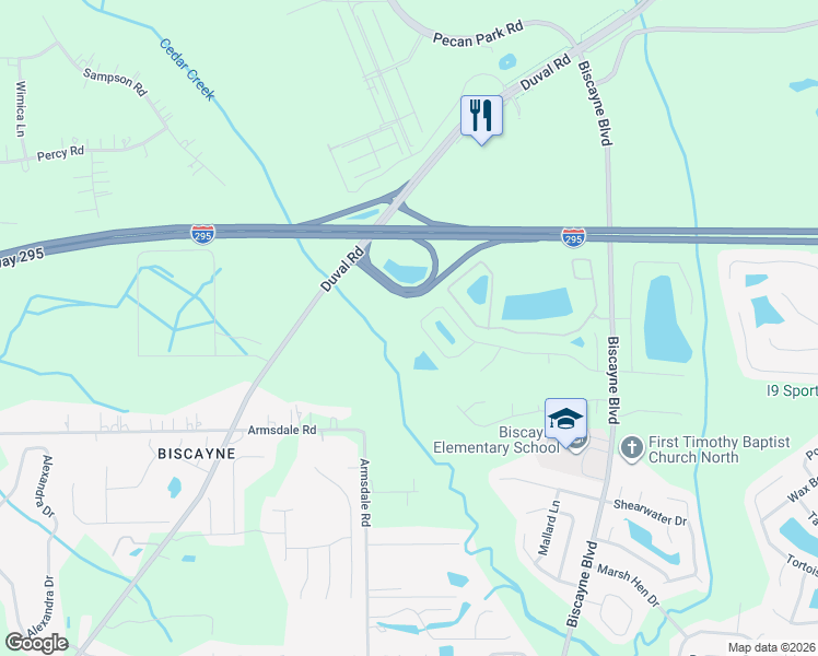 map of restaurants, bars, coffee shops, grocery stores, and more near 1763 Biscayne Bay Circle in Jacksonville