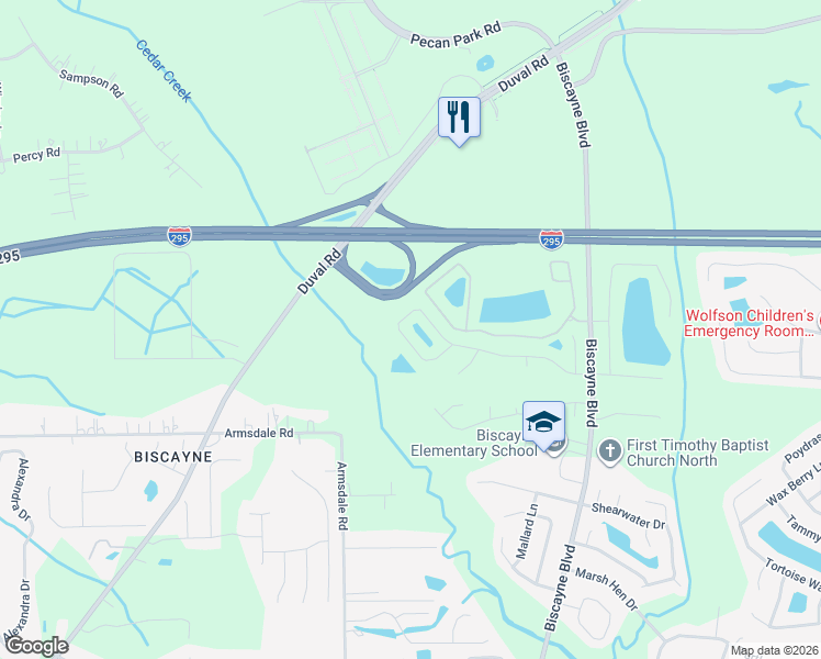 map of restaurants, bars, coffee shops, grocery stores, and more near 1794 Biscayne Bay Circle in Jacksonville
