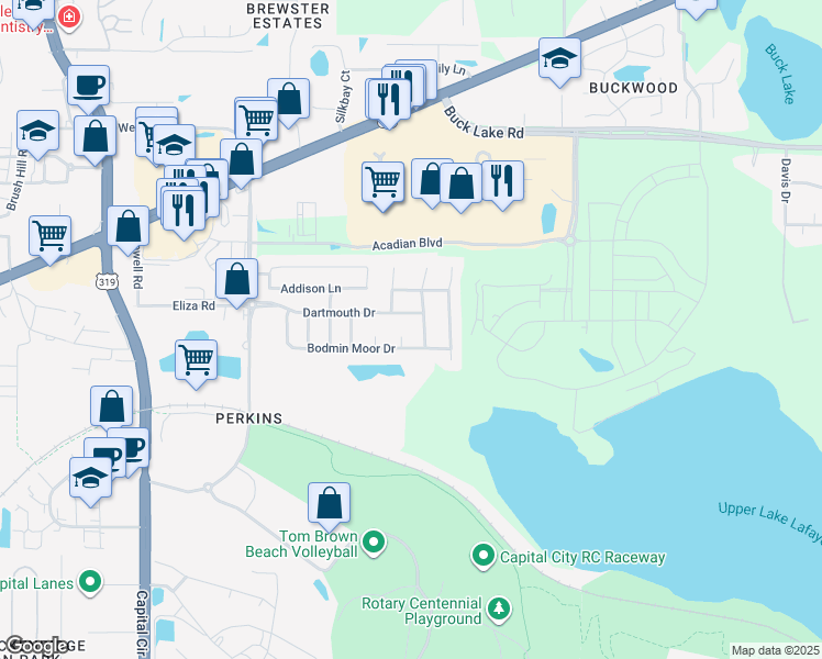 map of restaurants, bars, coffee shops, grocery stores, and more near 3453 Kaylee Court in Tallahassee