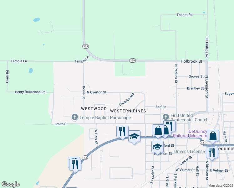 map of restaurants, bars, coffee shops, grocery stores, and more near 912-914 North Overton Street in DeQuincy