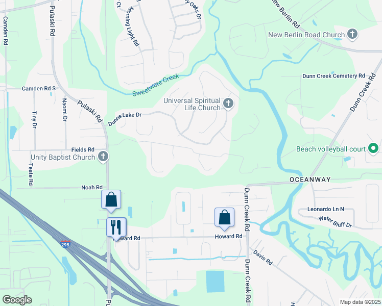map of restaurants, bars, coffee shops, grocery stores, and more near 1396 Creek Point Boulevard in Jacksonville