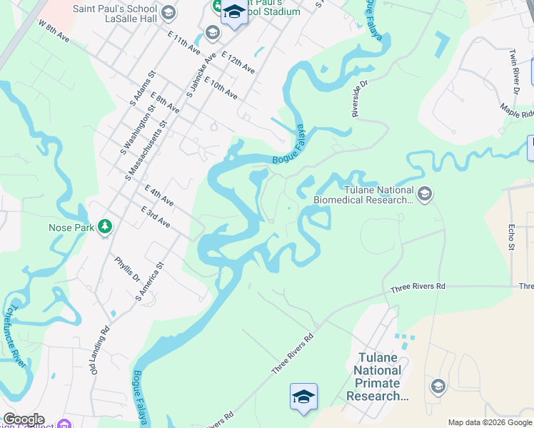map of restaurants, bars, coffee shops, grocery stores, and more near 70475 Riverside Drive in Covington