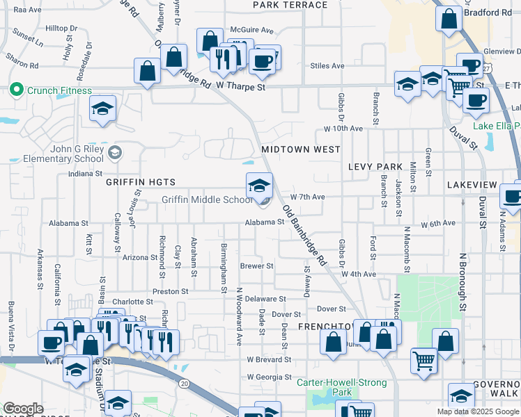 map of restaurants, bars, coffee shops, grocery stores, and more near 800 Alabama Street in Tallahassee