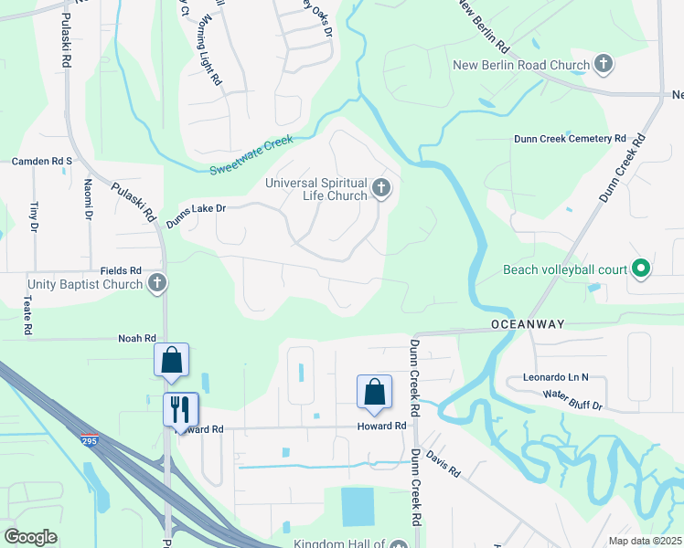 map of restaurants, bars, coffee shops, grocery stores, and more near 1433 Creek Point Boulevard in Jacksonville