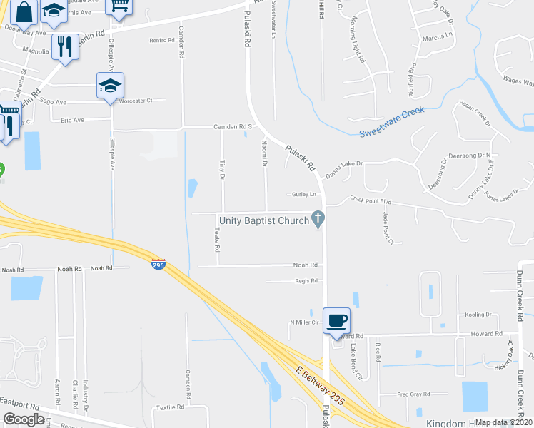 map of restaurants, bars, coffee shops, grocery stores, and more near 1018 Fields Road in Jacksonville