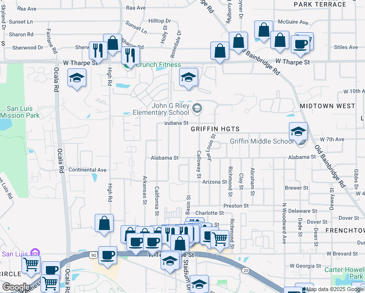 map of restaurants, bars, coffee shops, grocery stores, and more near 1320 Connecticut Street in Tallahassee
