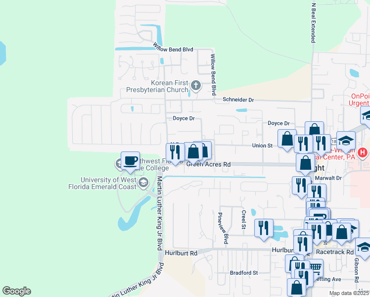 map of restaurants, bars, coffee shops, grocery stores, and more near 706 North Park Boulevard in Fort Walton Beach