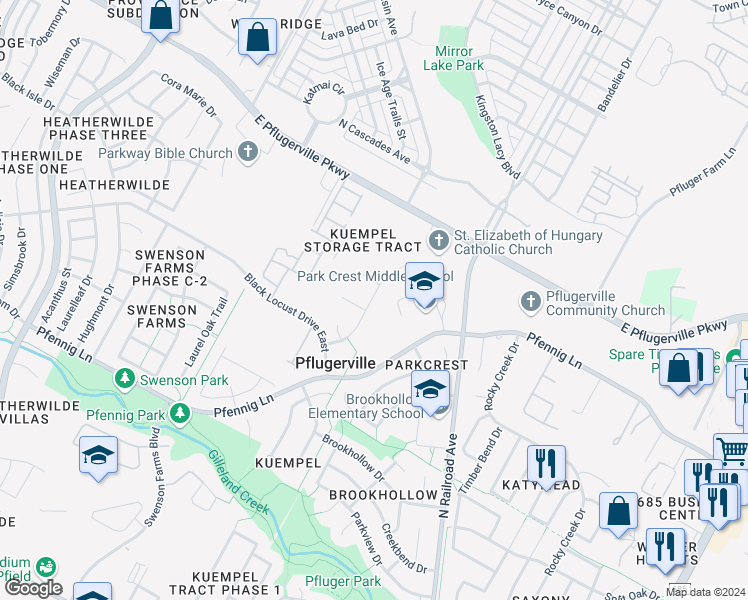 map of restaurants, bars, coffee shops, grocery stores, and more near 1100 Lincolns Sparrow Cove in Pflugerville