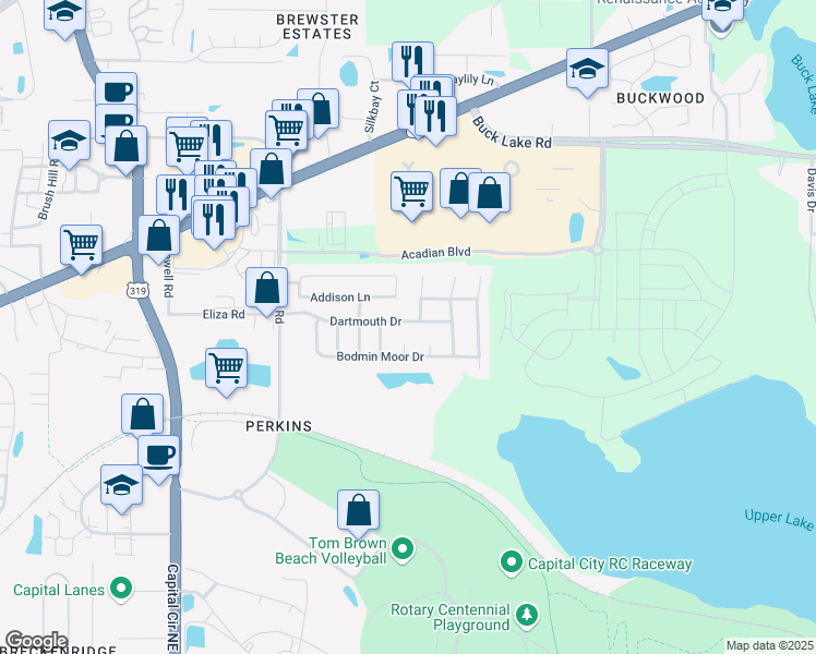 map of restaurants, bars, coffee shops, grocery stores, and more near 3311 Dartmouth Drive in Tallahassee