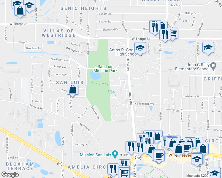 map of restaurants, bars, coffee shops, grocery stores, and more near 2549 Rumba Court in Tallahassee