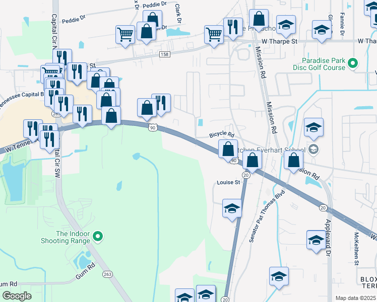 map of restaurants, bars, coffee shops, grocery stores, and more near 3127 West Tennessee Street in Tallahassee