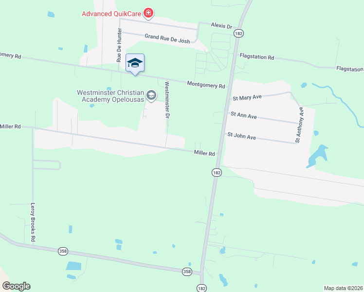 map of restaurants, bars, coffee shops, grocery stores, and more near 1169 Miller Road in Opelousas