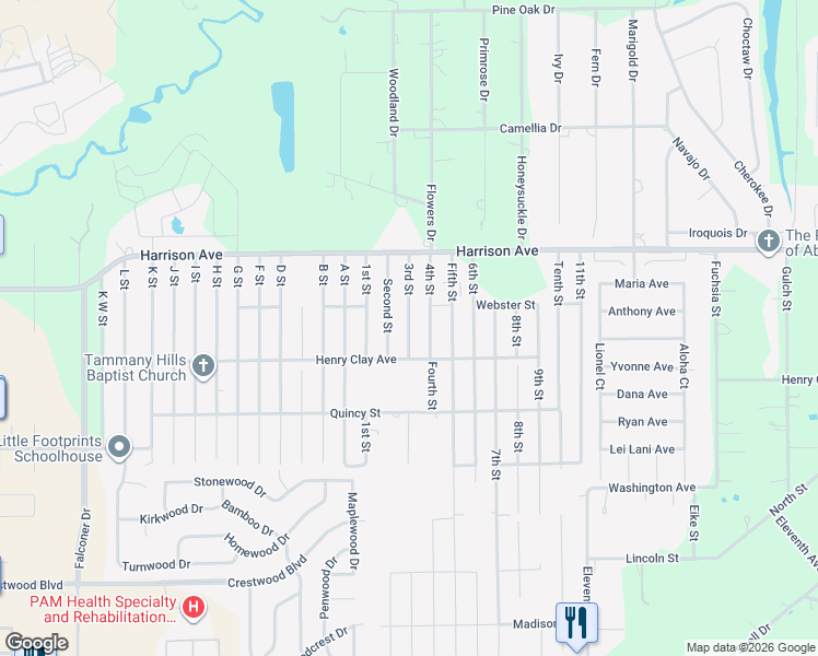 map of restaurants, bars, coffee shops, grocery stores, and more near 70436 3rd Street in Covington