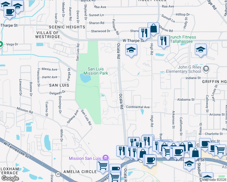 map of restaurants, bars, coffee shops, grocery stores, and more near 1318 Rumba Lane in Tallahassee