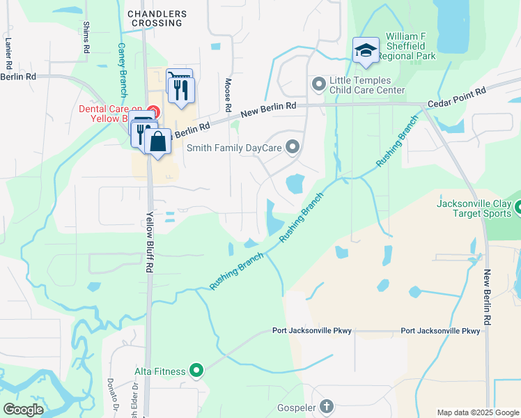 map of restaurants, bars, coffee shops, grocery stores, and more near 12259 Glenn Hollow Drive in Jacksonville