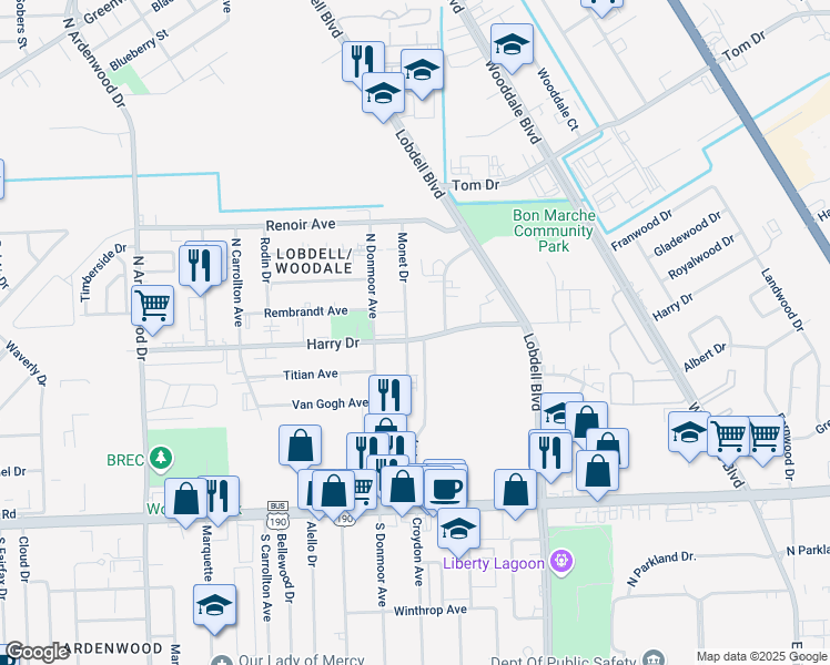 map of restaurants, bars, coffee shops, grocery stores, and more near in Baton Rouge