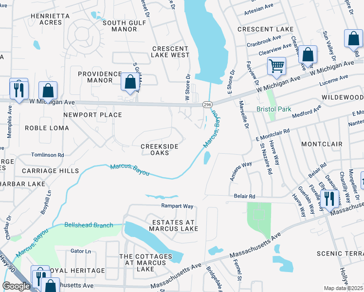 map of restaurants, bars, coffee shops, grocery stores, and more near 2053 Pin High Drive in Pensacola