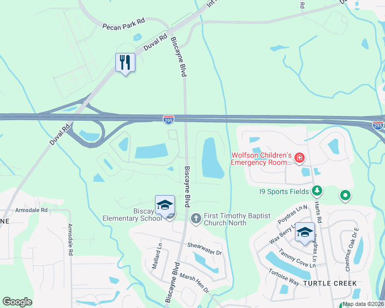 map of restaurants, bars, coffee shops, grocery stores, and more near 12432 Biscayne Lake Drive in Jacksonville