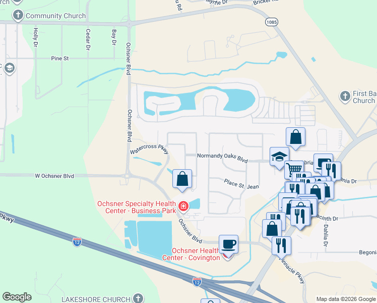 map of restaurants, bars, coffee shops, grocery stores, and more near 324 Rue Saint Emilion in Covington