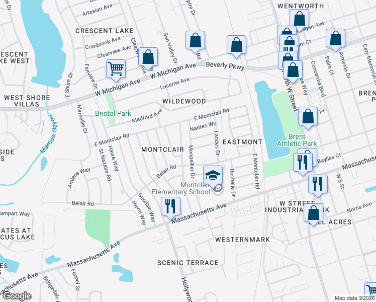 map of restaurants, bars, coffee shops, grocery stores, and more near 4539 Monpellier Drive in Pensacola