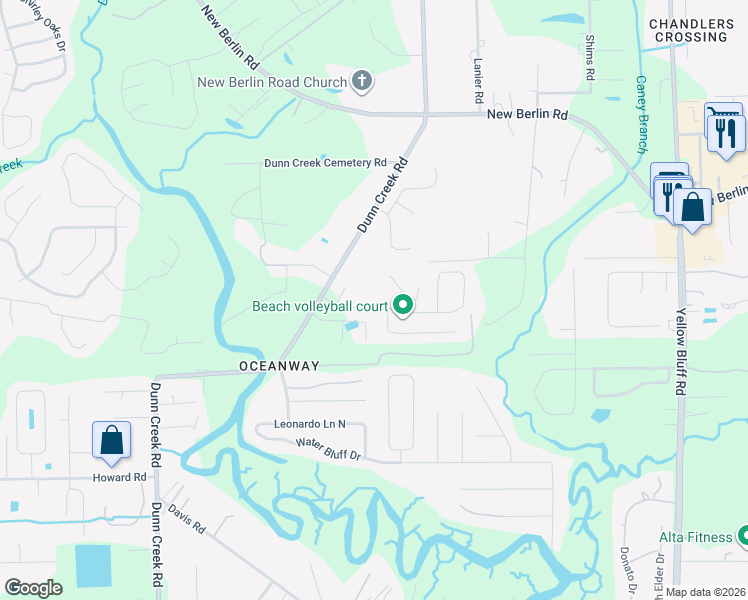 map of restaurants, bars, coffee shops, grocery stores, and more near 2321 Caney Oaks Drive in Jacksonville