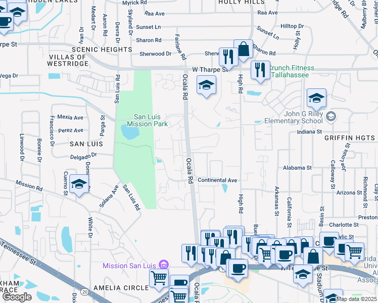 map of restaurants, bars, coffee shops, grocery stores, and more near in Tallahassee
